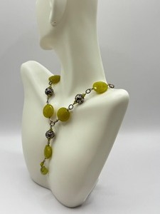 lot 14J image: Lime Green Faceted Beaded Drop Pendant Necklace