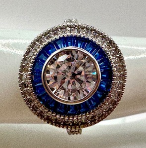 lot 28J image: Gorgeous Sterling Silver and Blue Rhinestone Art Deco Ring
