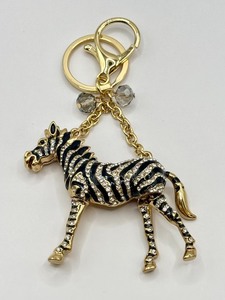 lot 31J image: Articulated Zebra Shaped Keychain Adorned with Rhinestones