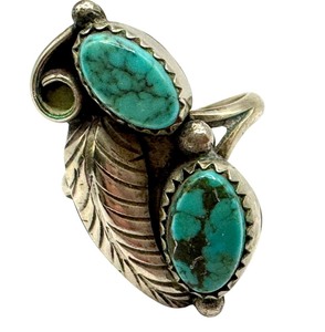 lot 48J image: Vintage Southwestern Sterling and Two Stone Navajo Style Turquoise Ring