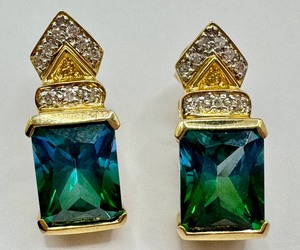 lot 47J image: Gorgeous Pair of Bluish Green Gemstone and 14k Gold Earrings
