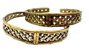 lot 52J image: Pair of International Sterling Silver 925 Two Tone Cuff Bracelets