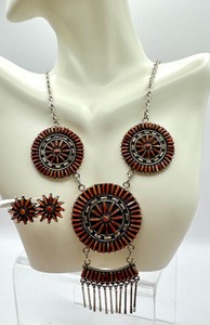 lot 45J image: Sterling Silver Coral Cluster Necklace by James Harrison and Earrings