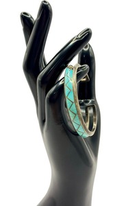 lot 33J image: Vintage 1970s Zuni Sterling and Turquoise Inlay Cuff Bracelet  MKL Sterling and Turquoise Zuni Bracelet