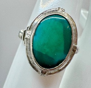 lot 76J image: Vintage Sterling Silver Art Deco Chrysocolla Chalcedony Ring