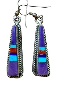 lot 75J image: John Shopteese Southwest Sterling Silver Inlaid Earrings