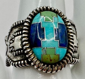 lot 72J image: Southwest Design Sterling Silver Inlaid Turquoise and Lapis Stone Ring