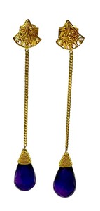 lot 68J image: Elegant Dangle 18k Gold and Amethyst Earrings