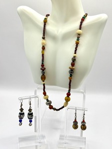 lot 61J image: Peyote Bird Designs Sterling Silver and Beaded Necklace and Two Pairs of Beaded Earrings