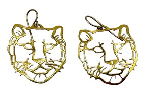 lot 59J image: Pair of Laser Cut Gold Plated Tiger Earrings