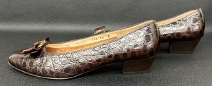 lot 59 image: Salvatore Ferragamo Boutique Dark Brown Calf Croc Leather Shoes