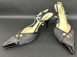 lot 92 image: Prada Black Patent Leather and Fabric Slingback Heels - Size 38