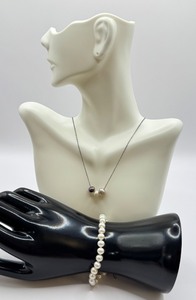 lot 82J image: Sterling Silver and Pearl Necklace and Pearl Bracelet with 14k Gold Clasp
