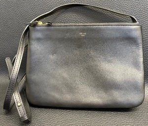lot 3 image: Celine Paris Black Zip Trio Leather Cross Bag with Gold Hardware