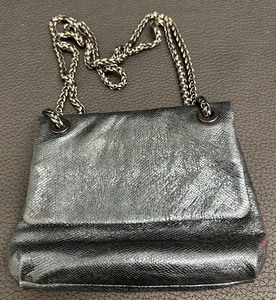 lot 118 image: Elie Tahari Metallic Grey Small Leather Handbag with Steel Grey Metal Accents