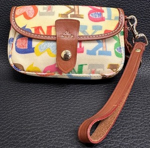 lot 121 image: Vintage Dooney & Bourke Wristlet Clutch Bag with Colorful Large Crayon Lettering