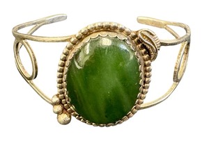 lot 68G image: Vintage Sterling Silver and Malachite Cuff Bracelet
