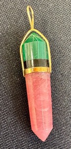lot 40G image: 14K Pink Quartz and Malachite Amulet Pendant