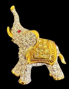 lot 88G image: Swarovski Swan Signed Elephant Pin Brooch Pave Rhinestones Red Eye Retired
