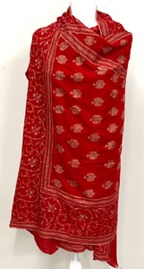 lot 87 image: Lovely Red and Gold Silk Shawl