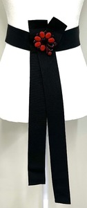 lot 47 image: Dolce & Gabbana Waist Belt Black Fabric with Red Jewels - Size 38 - NWT