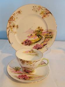 lot 66 image: Shelley OLD IRELAND Tea Cup & Saucer Trio