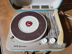 lot 153 image: RCA Victor Powder Blue Portable Record Player