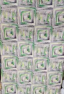 lot 155 image: MCM Atomic Barkcloth Fabric Curtain Panels  Green  Cream  Gray