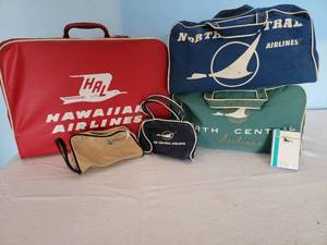 lot 166 image: Vintage Airline Branded Travel Bags  Hawaiian Airlines  Northern Central Airlines  Republic