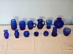 lot 40A image: Variety of Cobalt Glass Miniatures Grouping A