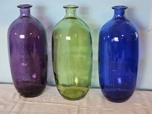 lot 43 image: Series of Large Recycled Glass Dcor Jugs (Three Purple, Green, Blue)