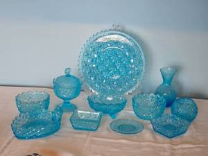 lot 44 image: Vintage Collection of Fenton Blue Depression Ware Glass
