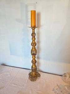 lot 95 image: Brushed Finish Brass Filigree Candle Stick