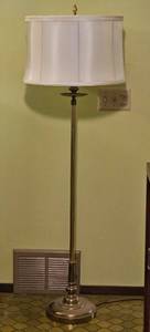 lot 87 image: Vintage Stiffle Polished Brass Floor Lamp with Milk Glass Shade