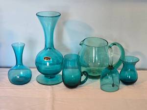 lot 23A image: Vintage Aqua Blue Glass Collection - Including Bischoff - (6)