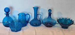 lot 23D image: Vintage Royal Blue Art Glass - Vases & Bowls - (6)