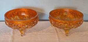lot 24B image: Vintage Imperial Marigold Carnival Glass - Open Rose Bowl - Pair