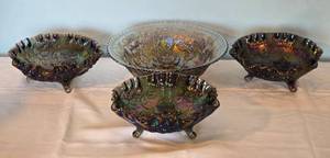lot 24D image: Vintage Imperial Amethyst Purple Carnival Glass - Open Rose Ruffled Bowls with Centerpiece - (4)
