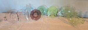 lot 26A image: Vintage Depression Glass Serving Plate Collection - Green  Purple  Blue - (8)