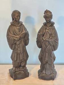 lot 30 image: Vintage Hollywood Regency Oriental Plaster Statue Pair - Holland Mold