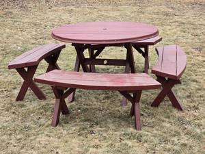 lot 107 image: Rustic Red Finish Outdoor  Patio Seating Set with Table