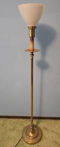 lot 175 image: Classic Brass Floor Lamp with Milk Glass Shade