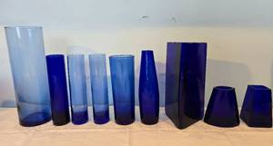 lot 22A image: Vintage Cobalt Glass Decor Collection - Sharp Geometrics - (9)