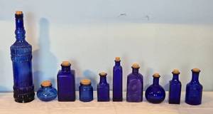lot 22D image: Vintage Cobalt Glass Decor Collection - Corked Bottles - (10)