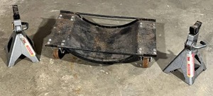 lot 15 image: Pittsburgh Automotive 3-Ton Jack Stands and Rolling Mechanics Dolly