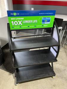 lot 58 image: ReLion Lithium Deep Cycle Battery Rolling Advertising  Display Cart (52 T x 33.5 W x 18.5 D)