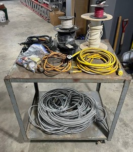 lot 72 image: Heavy Duty Metal Rolling Cart (39 W x 31 D x 41 T) with Electrical Supplies