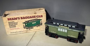 lot 145 image: Vintage Jim Beam Beams Baggage Car Cental Railroad of New Jersey Handcrafted Porcelain Decanter (No Alcohol - Has Been Emptied)