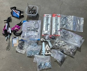 lot 171 image: Assorted Hardware Lot - Bike Hooks, Multi-Tool Hangers, Barrel Bolts, and More