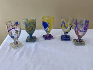 lot 45 image: Hand-Painted Glass Goblet Set